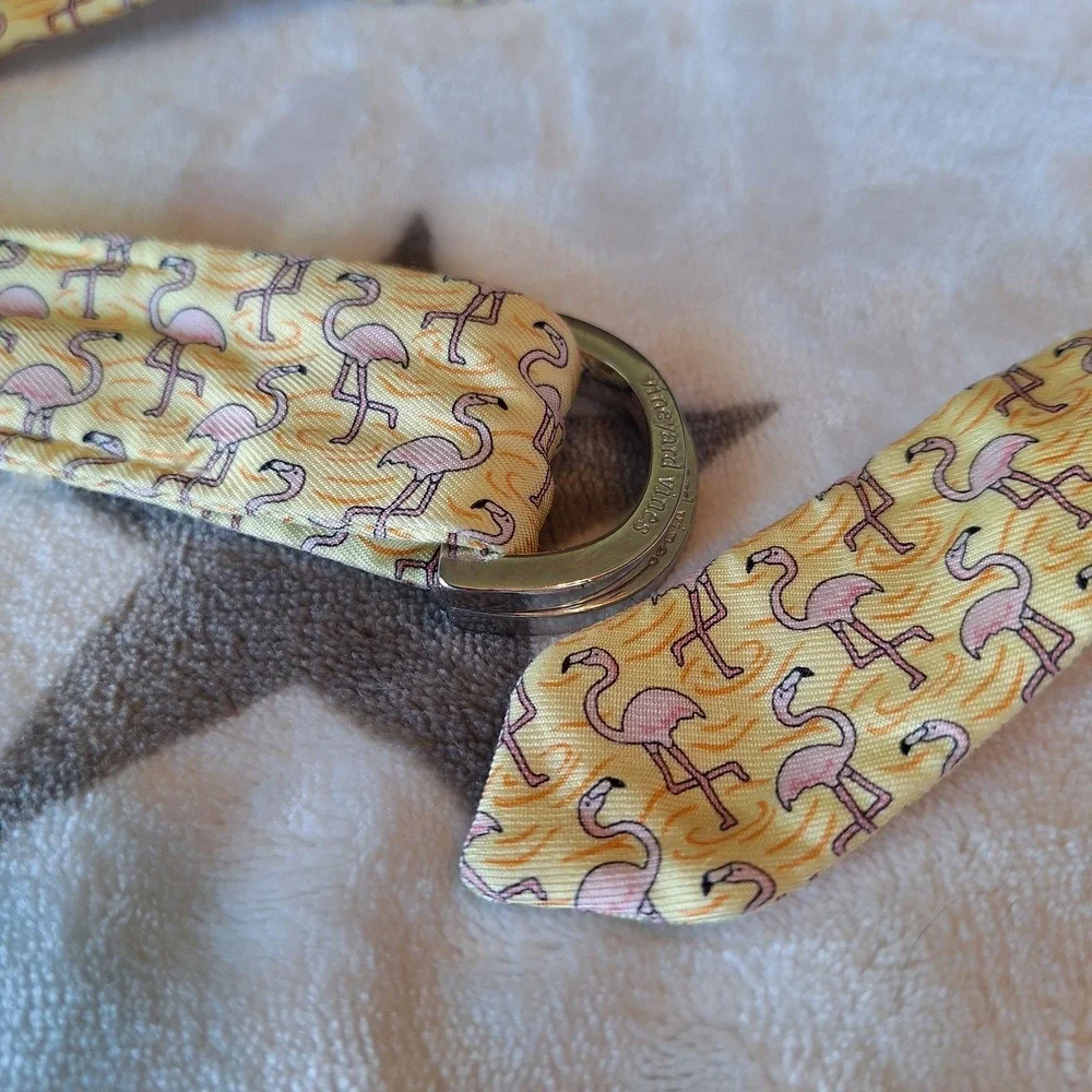 Vineyard Vines Pink Flamingo Belt: Size Small Yellow Preppy Beach Vacation